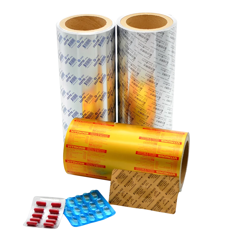 PTP printed blister aluminum foil for capsules packaging sealing with PVC or cold forming alu alu foil