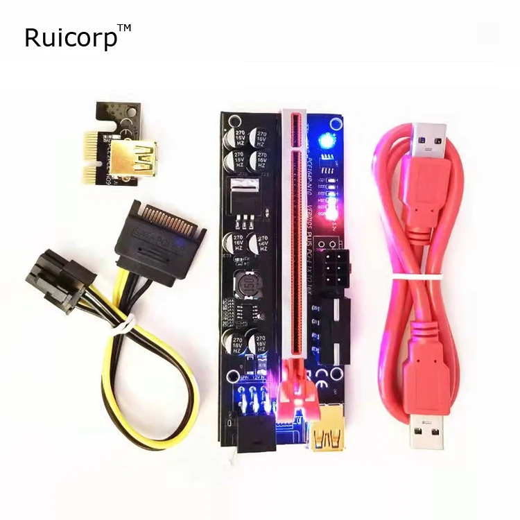Ruicorp GPu Risers 010S Plus Card Adapter PCI-E 1X to 16x Gpu 6pin Pcie Riser Ver 010 with LED