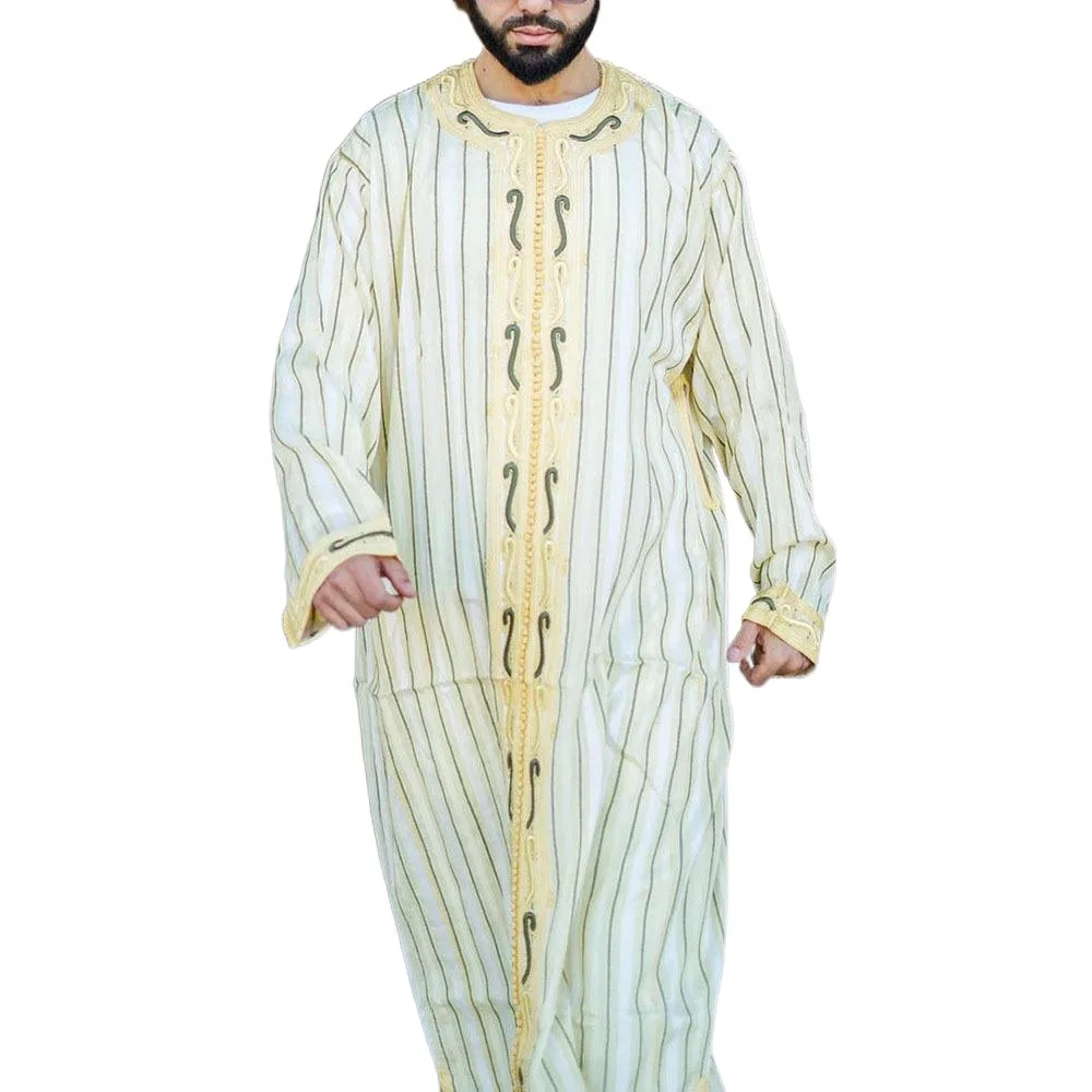 Muslim Thobe With Zipper Pocket Men Islamic Clothing Solid Color Arab Design Daffah Dress Saudi Robe