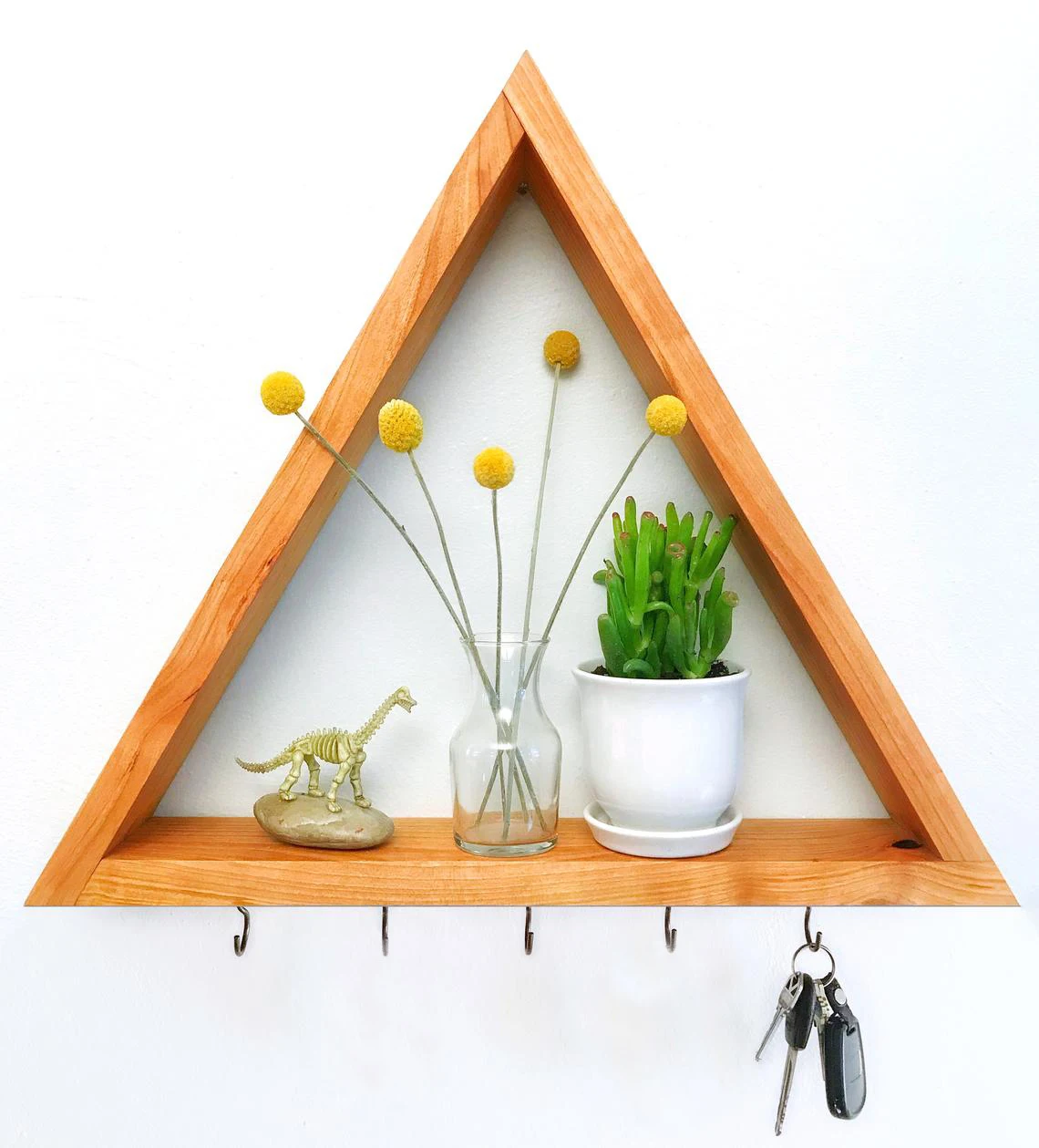 
Modern Handmade Wall Hanging Wood Jewelry Display Rack Wooden Triangle Organizer Shelf 