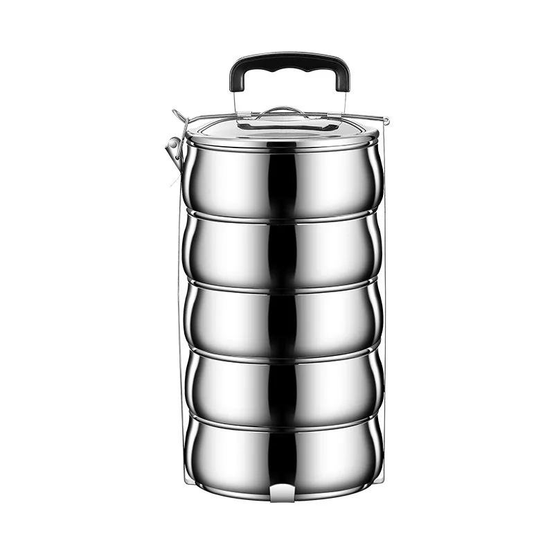 newest style 2/3/4 layer round drum shape lunch box tiffin box heatable stainless steel with food carrier