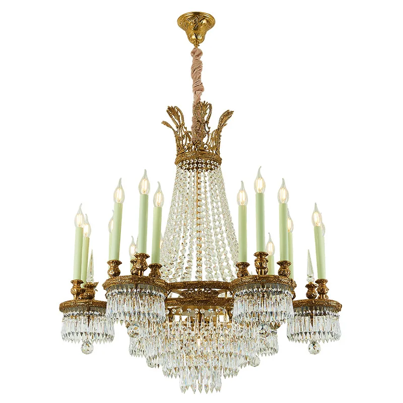 French Retro Luxury European Style All-Copper Chandelier LED Light Source for Villa Hotel Living Room Palace Style Lighting