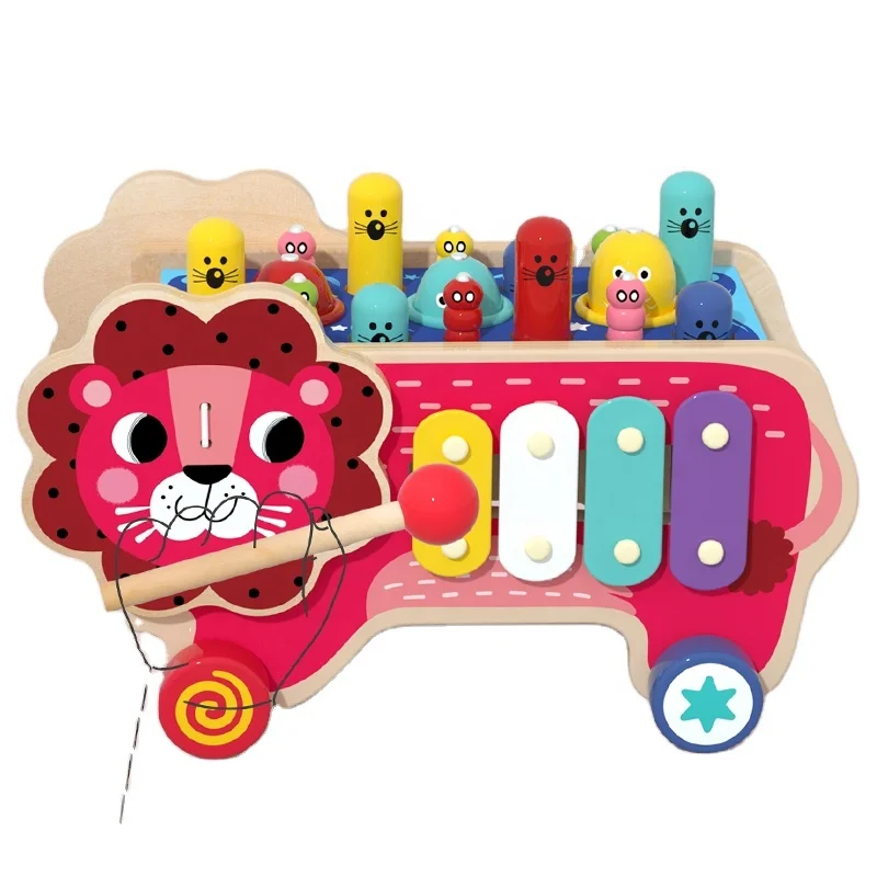 Wooden Hammering and Pounding Toys Desktop Hitting Mouse and Hamster Game Lions knock the hamster toy wood toys for kids