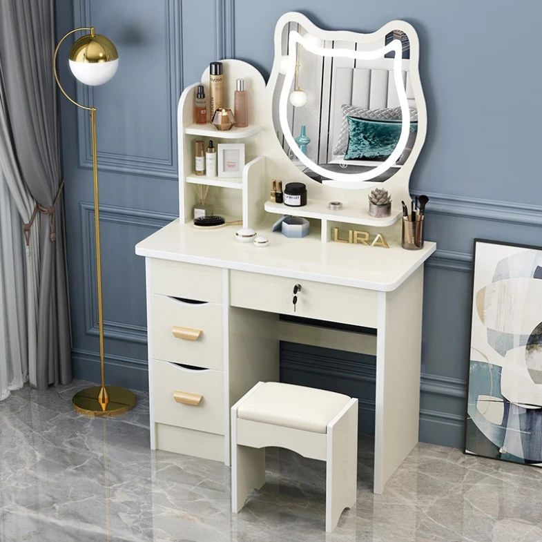 Bedroom Furniture Manufacturer Makeup Vanity Desk Dressing Table With 3 Drawers Sliding LED Mirror