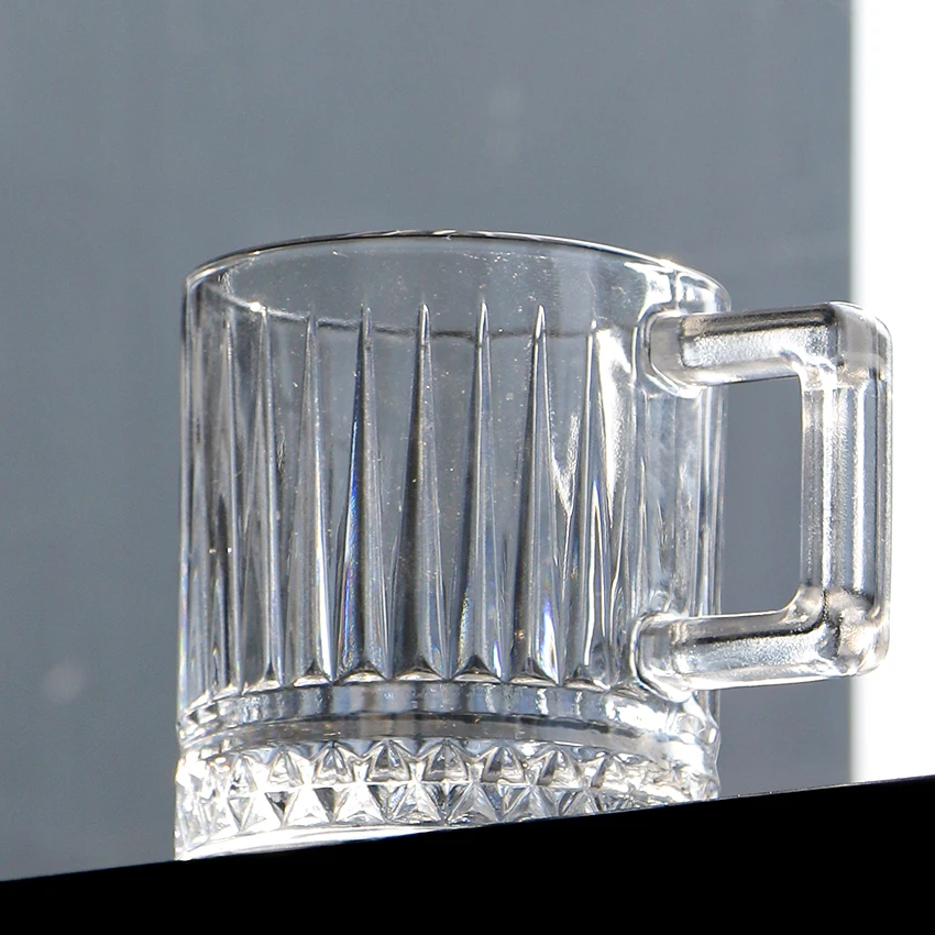 Vintage Fashion Wholesale Luxury Glass Tea Cup Table Restaurant Home Drinking Glass Coffee Mug With Handle
