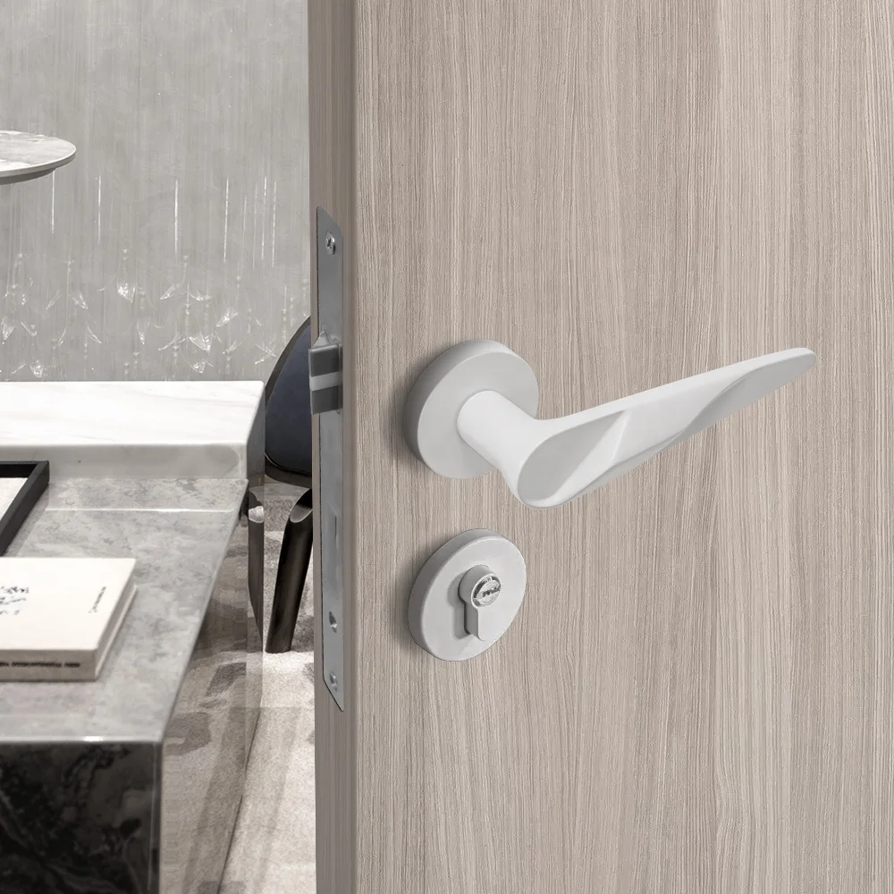 YONFIA 8061R01 factory modern white home interior door handle lock set zinc alloy lever door handle white for toilet door