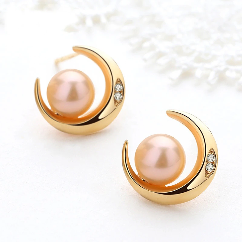 wholesale cheap vintage fine jewelry beaded drop freshwater pearl moon zircon earring 18k gold hoop waterproof for men earring