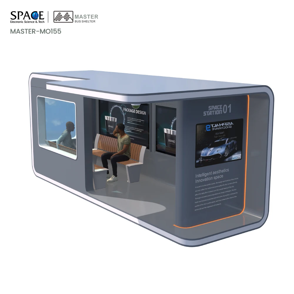 Smart Anti-Corrosion Bus Shelter Custom-shaped LED Display Aluminum Galvanized Steel Frame 12V Low Power Consumption Outdoor