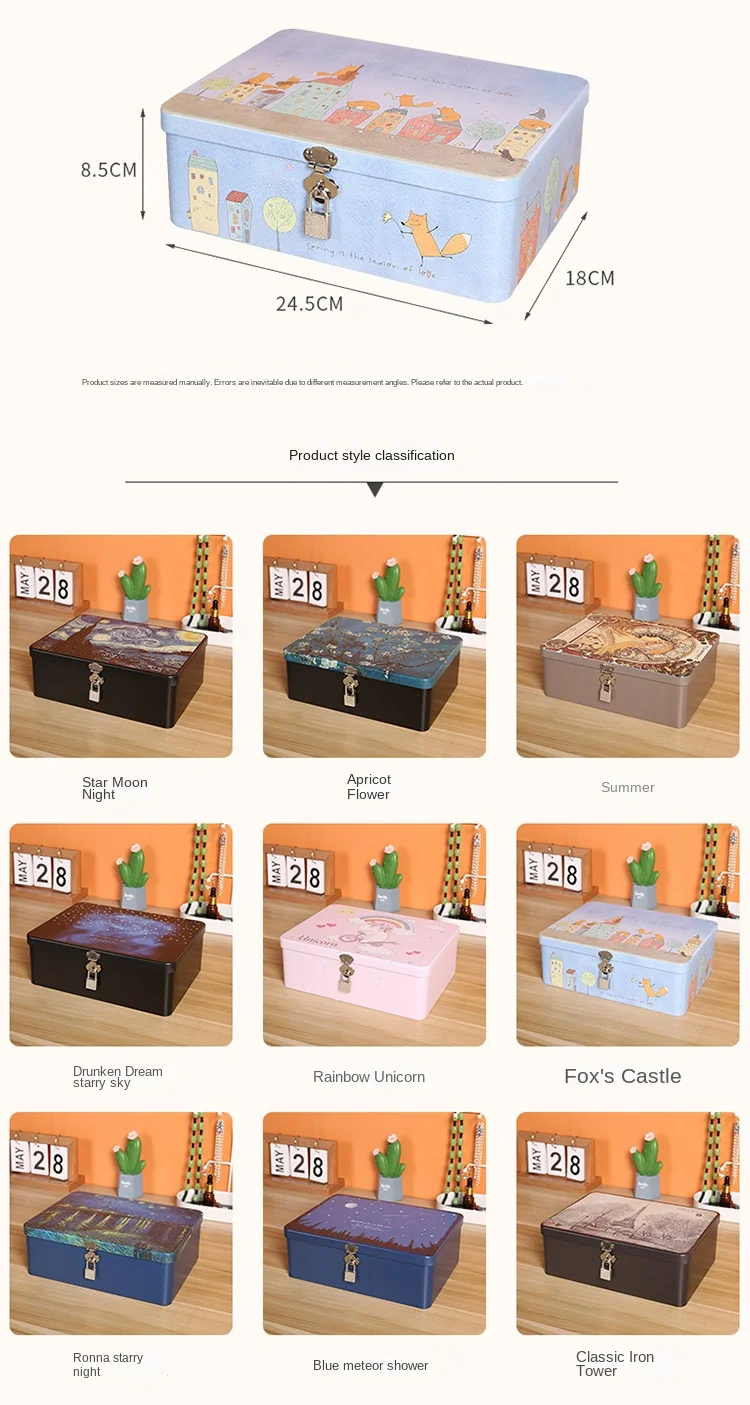 Retro Color Box With Lock And Key Metal Iron Desktop Storage Box Cosmetic Card Jewelry Home Desktop Drawer Small Box With Lid