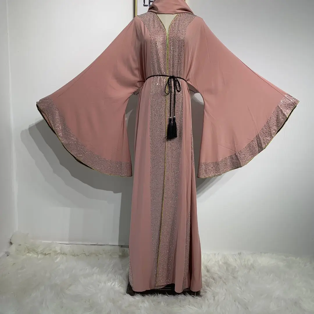 Модное Длинное платье Дубай abaya с блестящим камнем и рукавом-бабочкой элегантное мусульманское женское