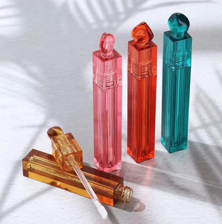 Custom new 2023 crystal pink orange green diamond top liquid lipstick packaging lip gloss container tubes with applicator