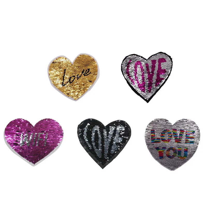 custom patch wholesale cutely heart-shaped sequin patch for clothing Iron on Patch