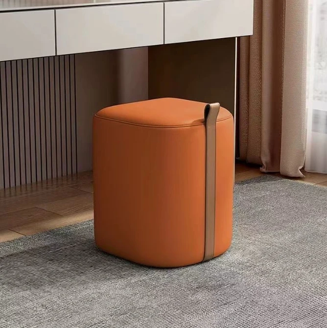 Italian minimalist cloth dressing stool Modern simple stainless steel light luxury bedroom round stool