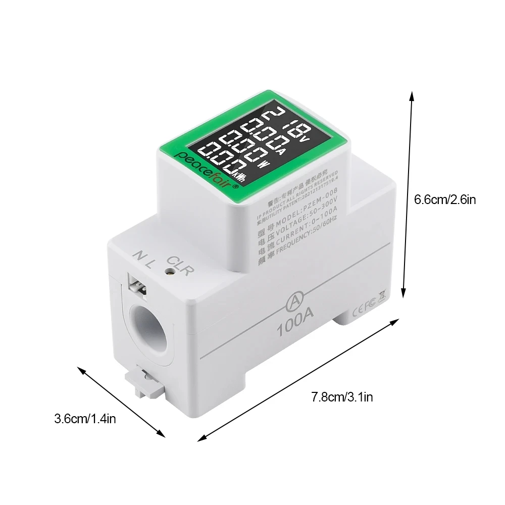 PZEM AC50-300V 100A AC Din Rail Meter Digital Backlight Power Energy Voltmeter with LCD Display Watt Kwh Power Consumption Meter