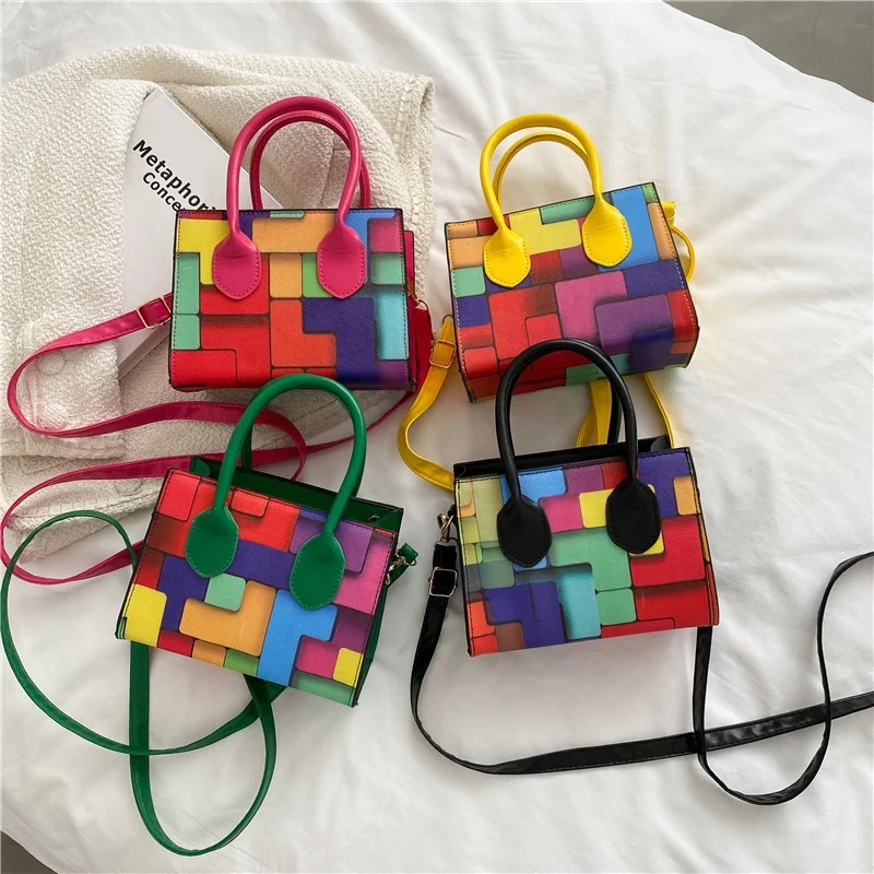 Factory Outlet Colorblock Mini Tote Bag Trendy Rainbow Striped Cute Shoulder Bag lady Handbag trendy woman bag