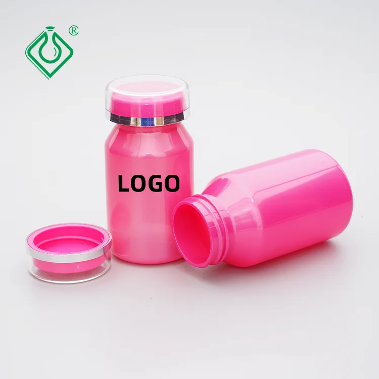 Frosted 300cc New Pink PET Empty Plastic Pharmaceutical Vitamin Capsule Supplement Pills Packaging Bottles