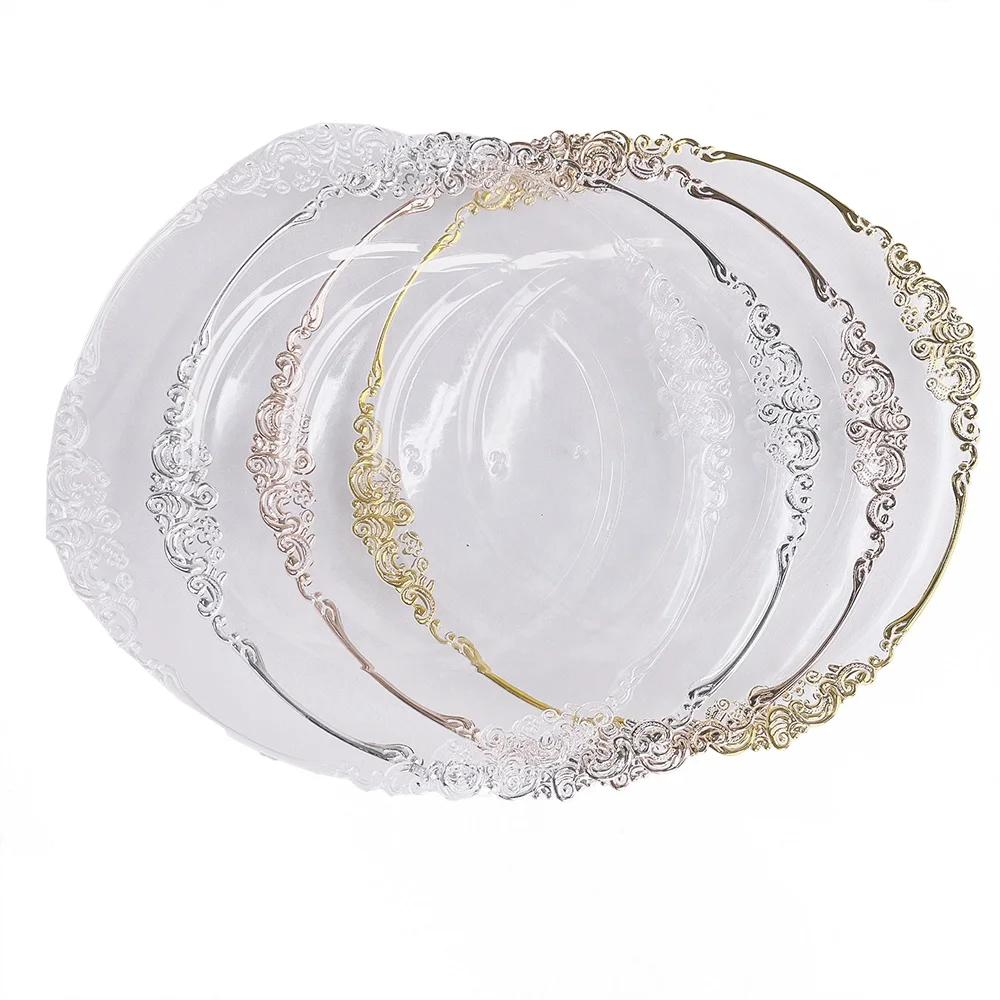 New Hot Sale Electroplating Round 13 Inch Plastic Gold Charger Plates for Wedding