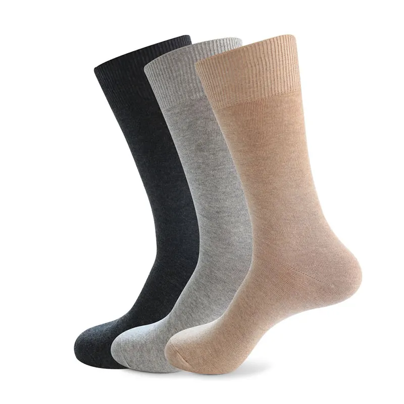 Men Dress Solid Color Crew Length Socks Male Black White Grey Socks Long Man Cotton Sport Socks
