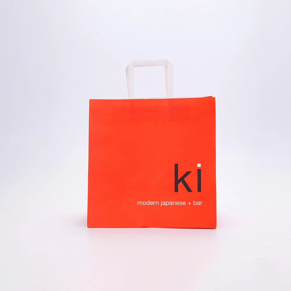 Printed Red Kraft Sandwich Fot Tamper Proof Food Buy Gift Medicine Coffee Chicken Party Packaging Takeaway Bag with Handle