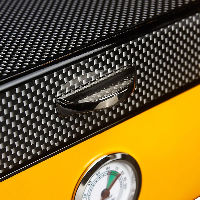 
Yellow Mini Spanish High Gloss Carbon Fiber Cigar Humidor Cedar Wood Cigar Box 