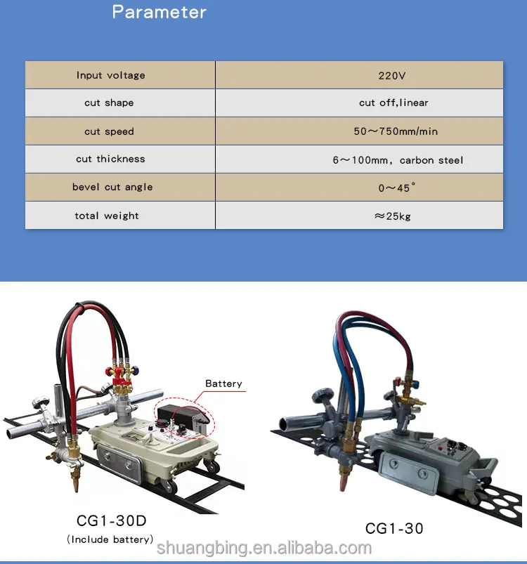CG1-30D CG1-100 oem semi-automatic oxy fuel gas straight line cutting machine