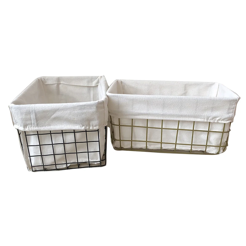 Black Metal Basket Woven Golden Iron With Linen For Storage Cabinet