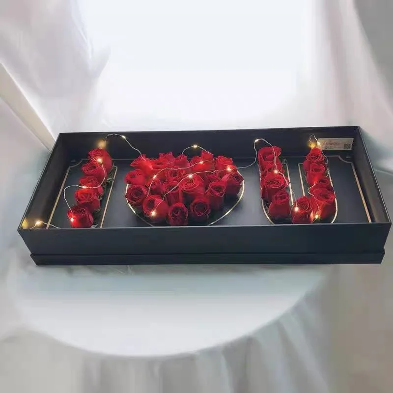 Wholesale luxury lid and base mom i love you flower boxes foldable black paper gift box for flowers