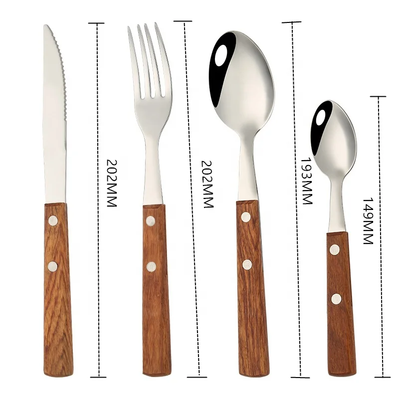 Wooden Handle Flatware Set stainless steel 18/8 Knife Fork Spoon wood handle cutlery set