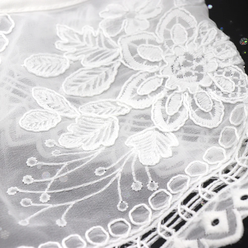 Front Tie White O-Neck Detachable Embroidery Flower White Organza Women Female Fake Collar For Dress Garment Accessories