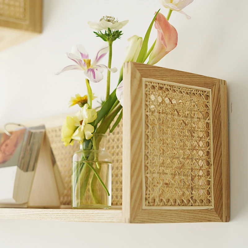 Nordic Style Ins Rattan Shelf Wall Mounted Storage Rack 2022 Amazon Hot Sale Rattan Shelf