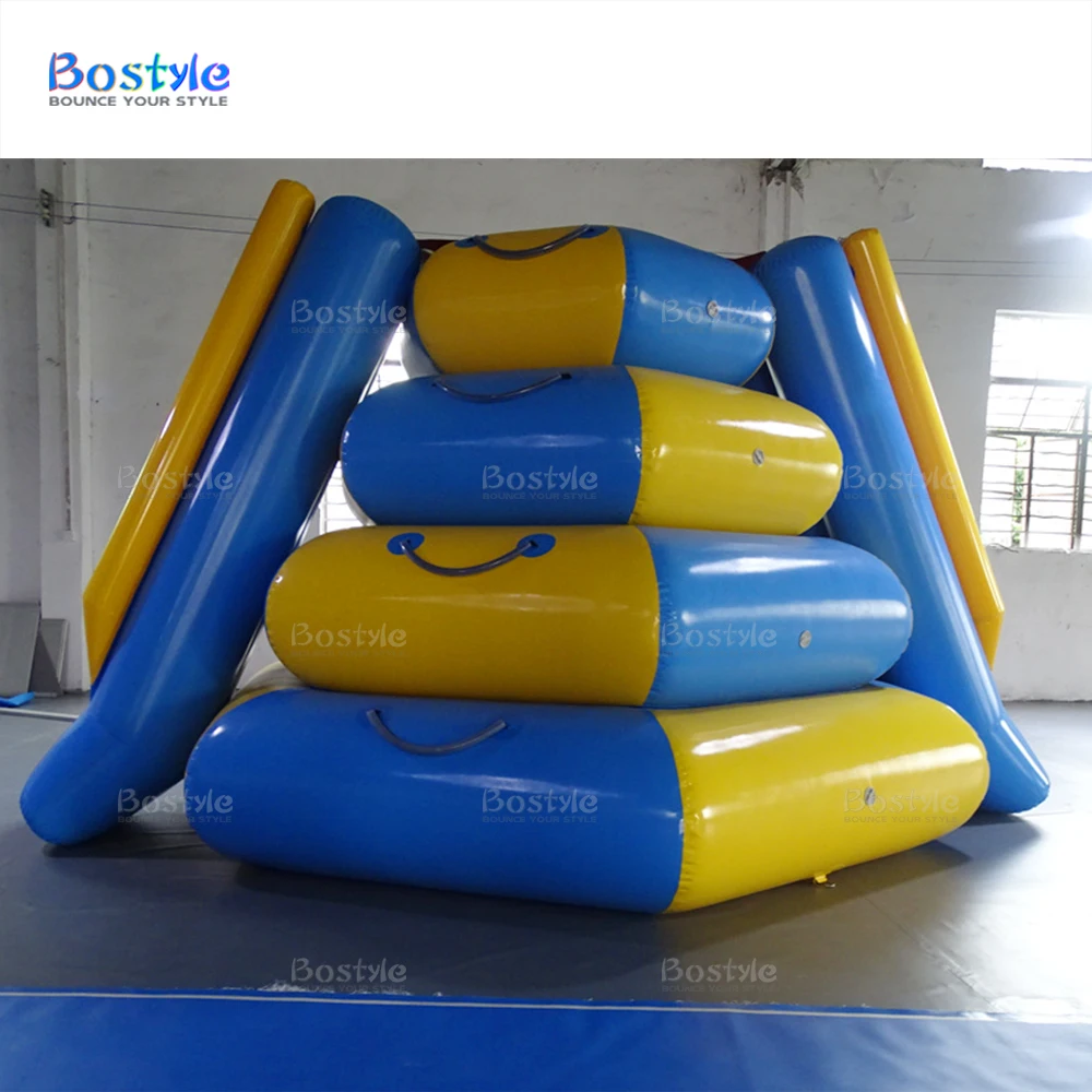 Commercial Water Park  Pool Slide Inflatable Water Climbing Tower Slide Aqua Floating Island