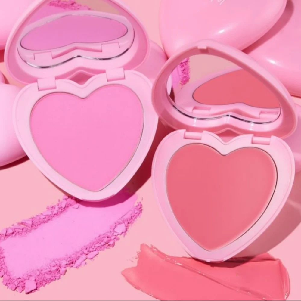Pink Cute Talc Free Blush Powder Private Label High Pigment Single Heart Shape Bottle Powder Vegan Blush