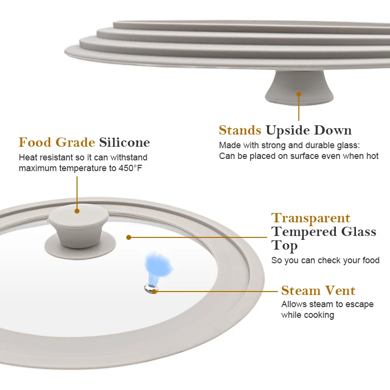Wholesale New Upgrade Food Grade Silicone Glass Lids Universal Tempered Glass Pot Lid