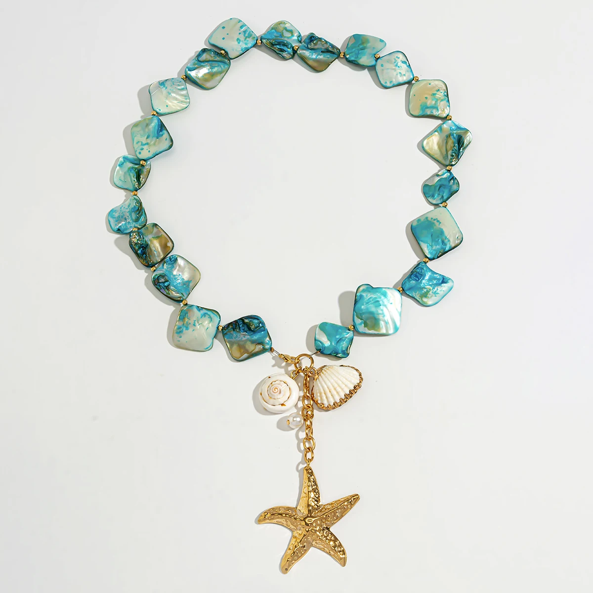 Bohemia Fragmented-Shells Beaded Chain with Big Starfish Pendant Necklace for Women Trendy Summer Vacation Choker Collar Jewelry