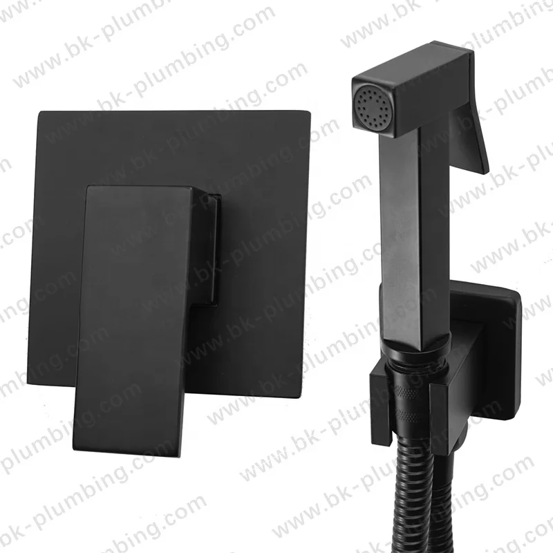 Modern Square Handheld Brass Bidet Tap Black Bathroom Toilet Hand Bidet Faucet