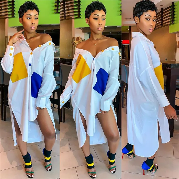 S011-wholesale plus size summer dresses with pockets shirt dress for women