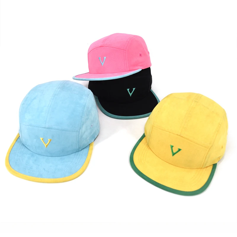 5 Panel Cap Custom Wholesale unsturctured Suede 5 Panel Hat With Your Own Design Logo