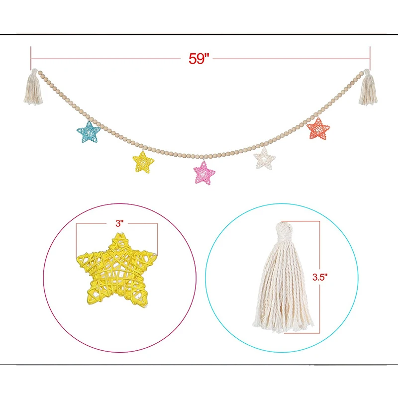 Wood Bead Garland Farmhouse Rustic Country Beads With Tassels Decor