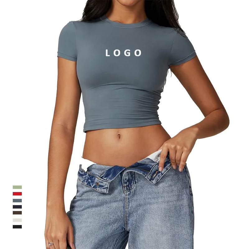 Hot Sales Summer Popular Products 2024 Women Blank Plain Yoga Top Summer New Women Fashion Clothes Short Sleeve Sport  Tshirt
