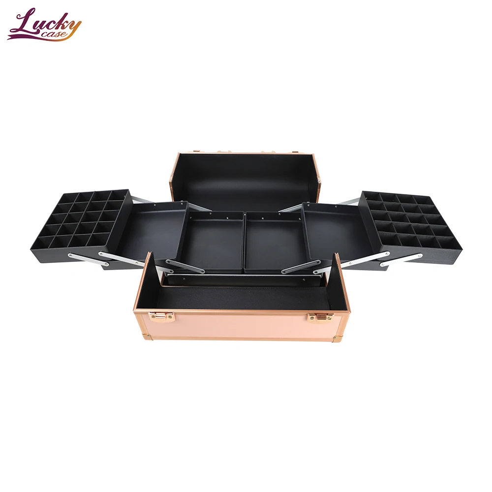 Rose Gold Makeup Suitcase Professional Makeup Case Beauty Cosmetic Box Makeup Train Case