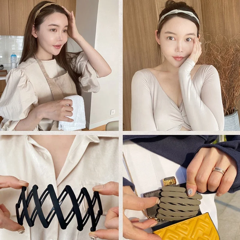 Fashion new retractable plastic headband foldable and easy to carry tiara female summer invisible non-slip hair