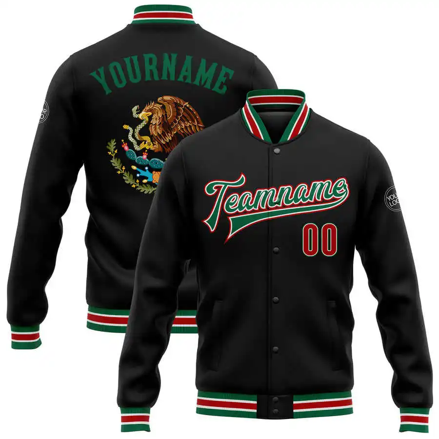 Custom Mexican Flag Bomber Jacket Letterman Clothes Manufacture Button Outdoor Jackets