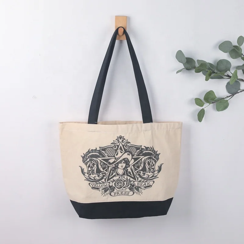Cheap Customized Printed White cotton canvas fabric shopping tote bags with logo