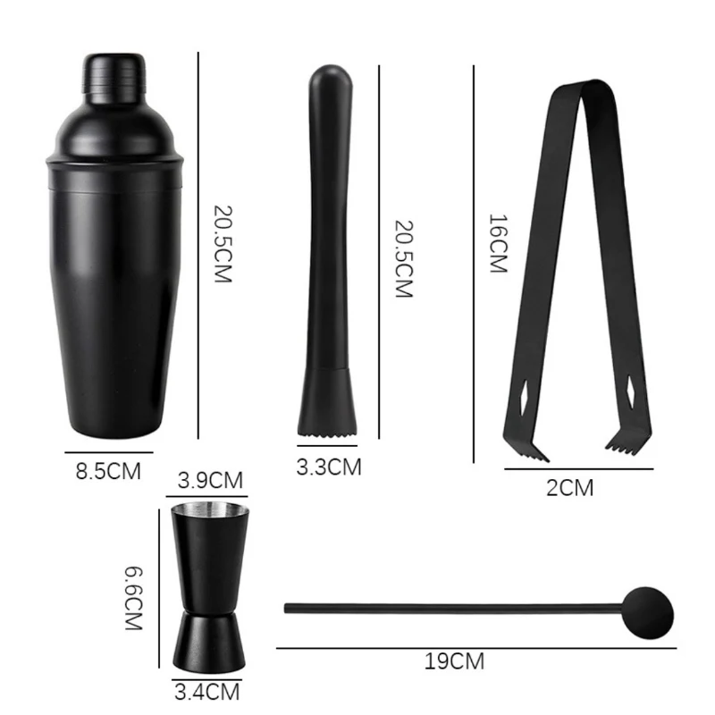 Premium Stainless Steel Bartender Kit Matte Black Cocktail Shaker Set 5-Piece Accessories for Bartender Bar Stool Set