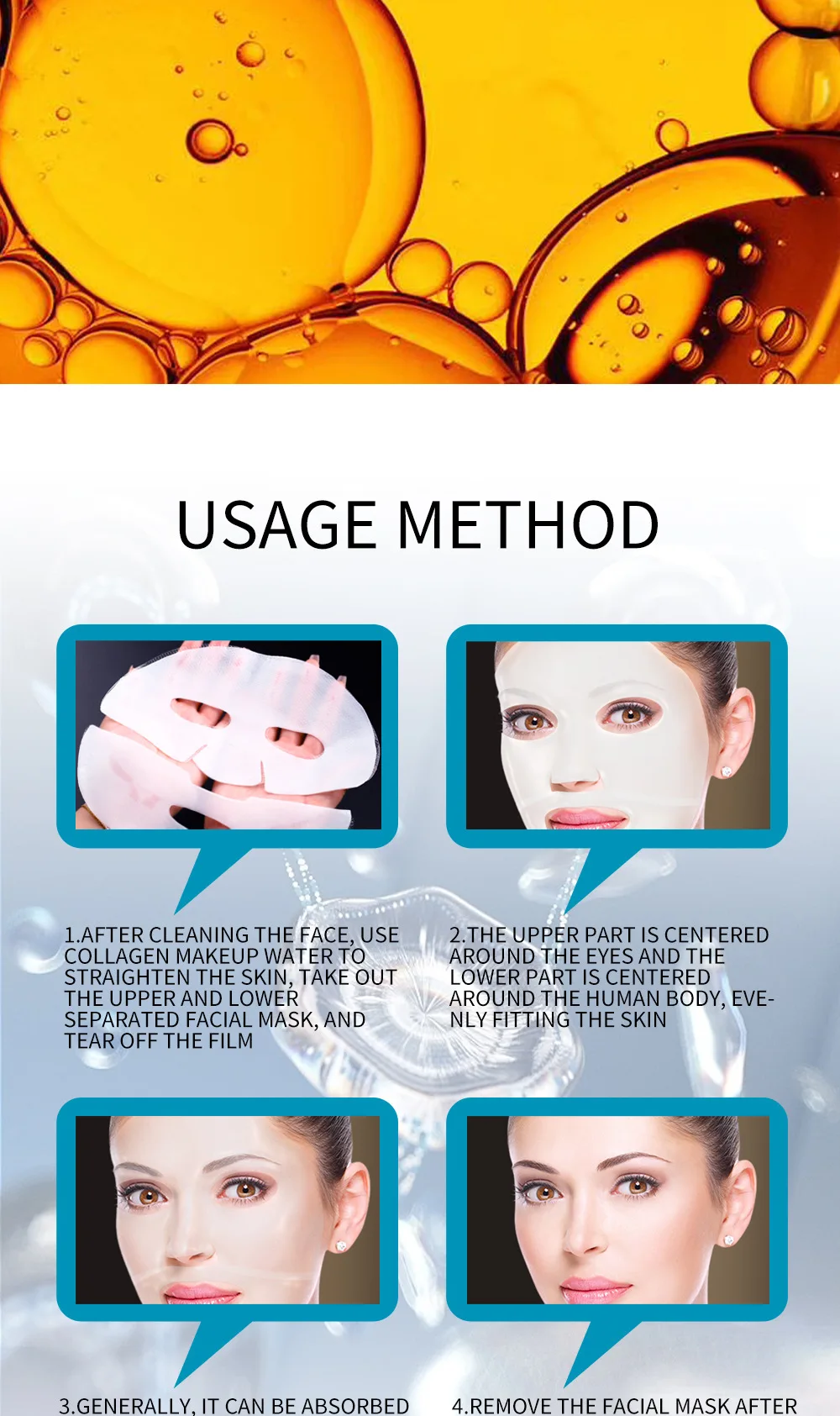 Private Label Custom Logo 30g Hydro Gel Bio Collagen Face Mask Sheet Hydrogel Facial Mask Patch Sheet Hyaluronic Acid Hydrating