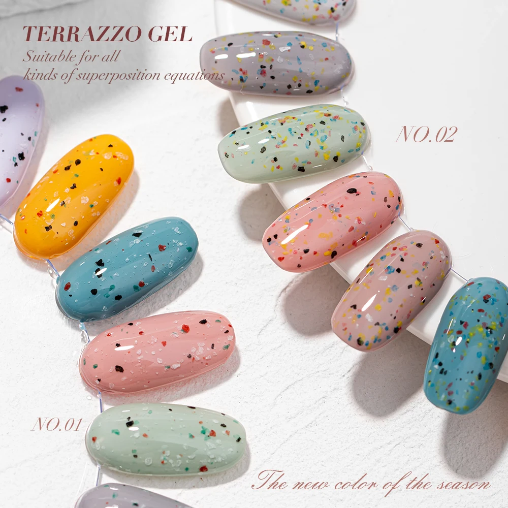 JTING New arrival Creative Cartoon Universal 2colors Terrazzo eggshell gel nail polish for any base color 15ml bottle nail arts