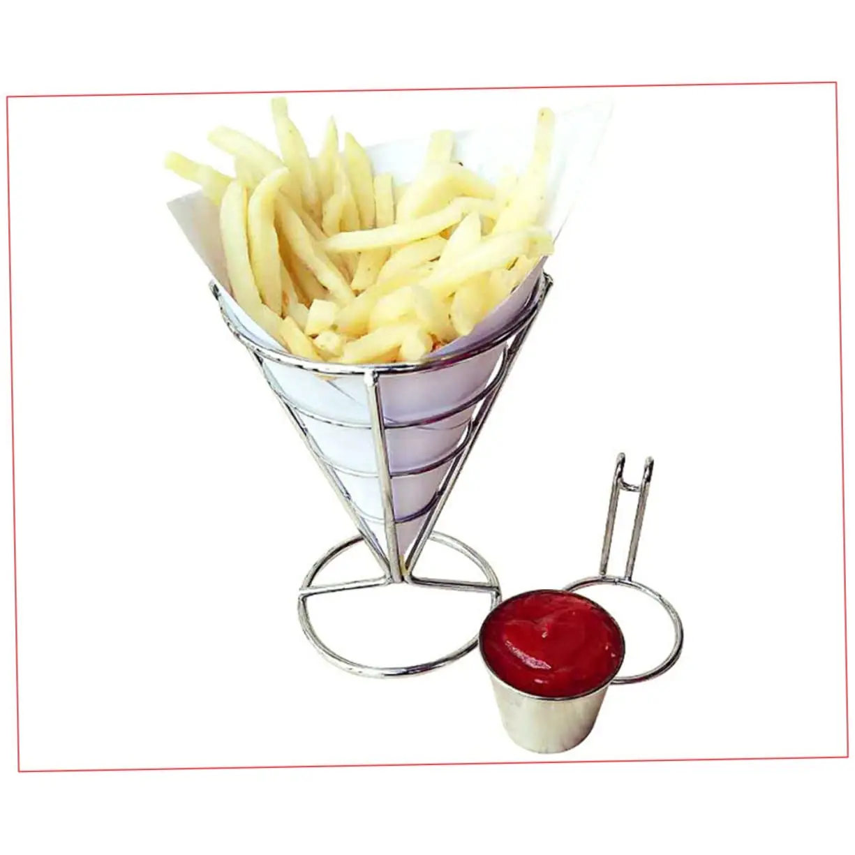 Stainless Steel Spiral Cone Potato Chips Snack French Fries Holder Fry Basket Wire Stands