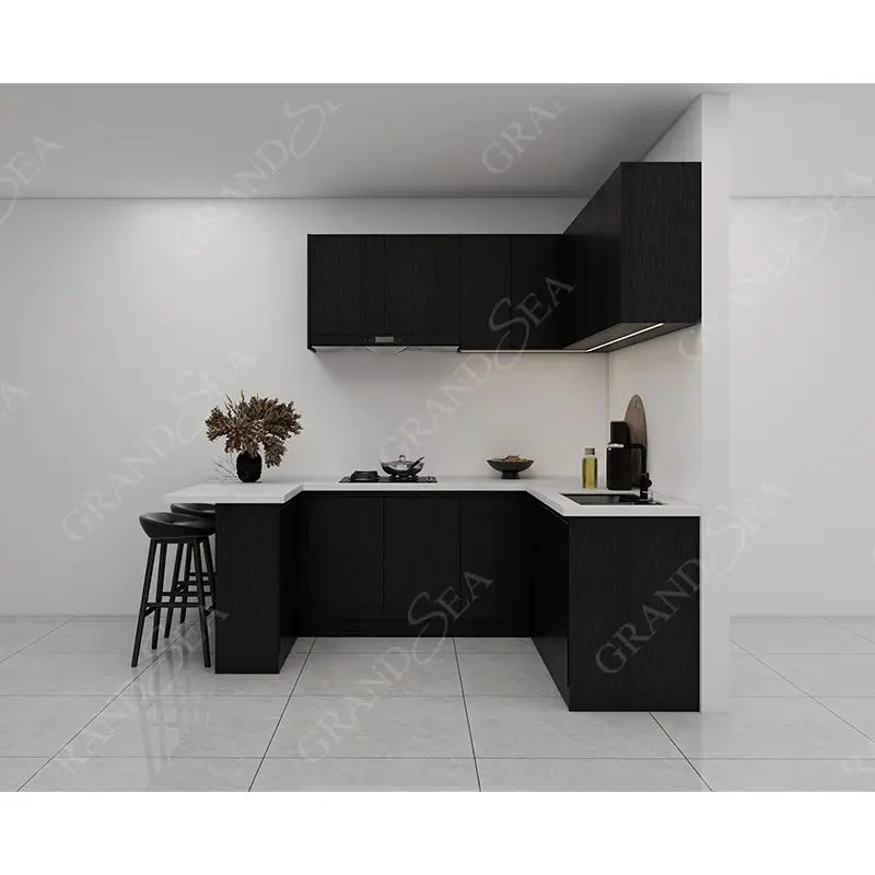 Custom Modern Cuisine Complete Kitchen Cabinet Cupboards Wall Cabinets Display & Storage Free Design Provided Plywood Minimalist