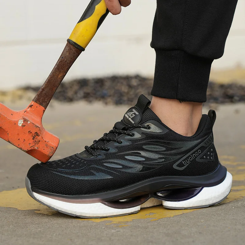 New light weight fly knitting reflective sport safety shoes,ETPU outsole sport work shoes soft comfortable