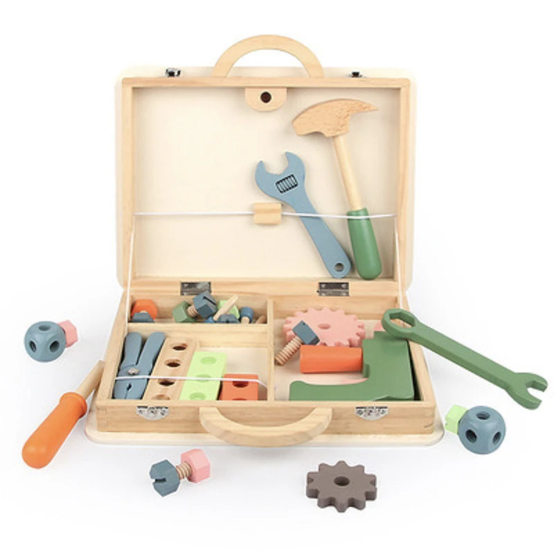 Wholesale Wooden Play Pretend Toys Tool case Games Wood Wrench Screwdriver Tool Set Toys for Kids Boys Toddler Educational Toys